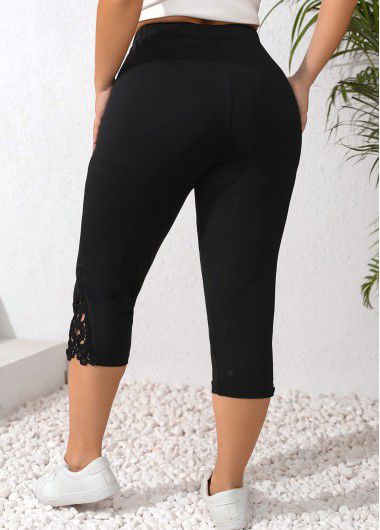 Modlily Black Patchwork Plus Size Skinny Elastic Waist Leggings - XL