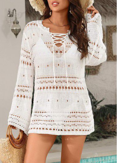 Modlily Lace Up White Color Cover Up - S