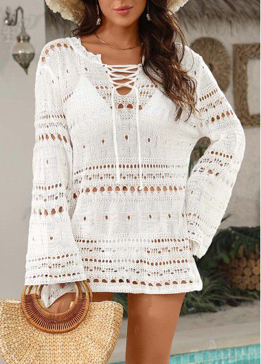 Modlily Lace Up White Color Cover Up - S