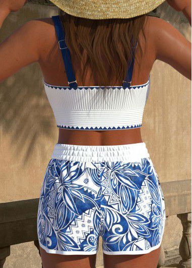 Modlily Contrast Binding Tribal Print Blue Bikini Set - XXL