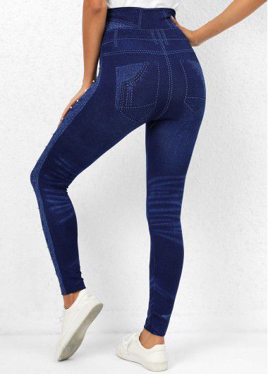 Modlily Denim Blue High Waisted Beaded Leggings - XL
