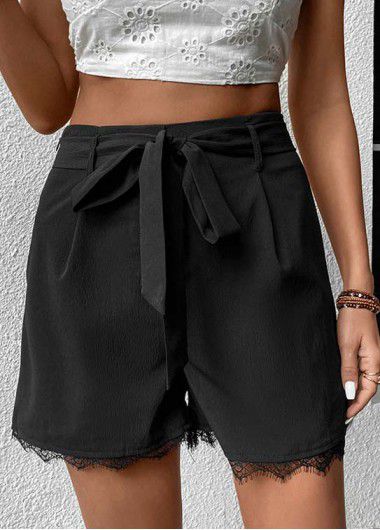 Modlily Black Bowknot Regular Drawastring High Waisted Shorts - L