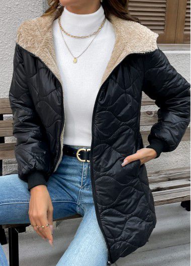 Modlily Black Tummy Coverage Long Sleeve Hooded Coat - S