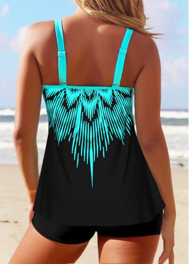 Modlily Ombre Cyan Double Straps Tankini Set - S