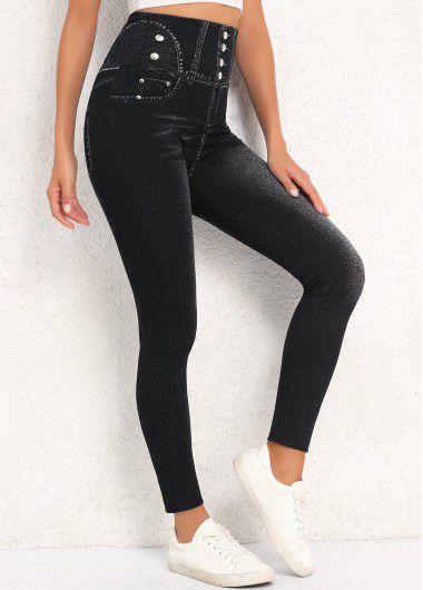 Modlily Black High Waisted Ankle Length Elastic Waist Leggings - L