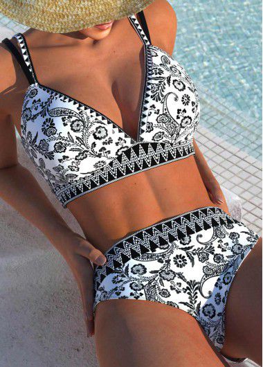 Modlily Patchwork Floral Print Black Bikini Set - XS