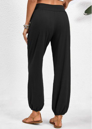 Modlily Black Pocket Jogger Elastic Waist High Waisted Pants - 3XL