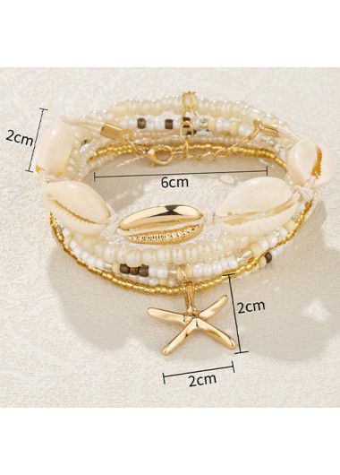 Modlily Beige Bohemian Layered Seashell Alloy Bracelet - One Size