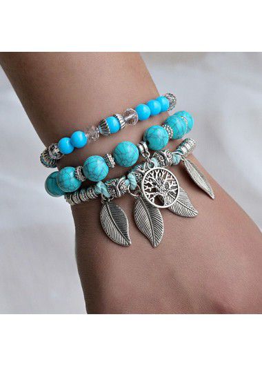 Modlily Mint Green Leaf Retro Bracelets Set - One Size