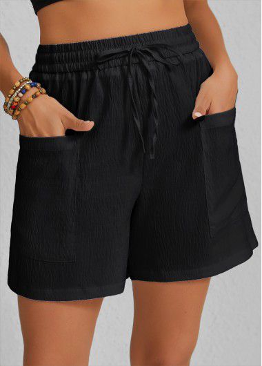 Modlily Black Pocket Elastic Waist High Waisted Shorts - XL