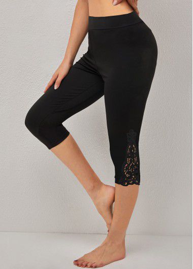 Modlily Black High Waisted Capri Elastic Waist Leggings - S