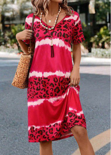 Modlily Hot Pink Leopard Short Sleeve Dress - XL