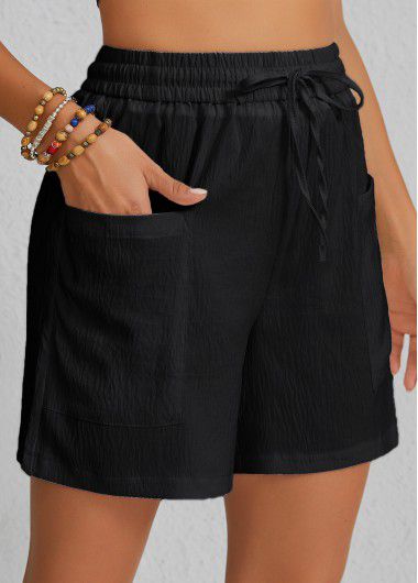 Modlily Black Pocket Elastic Waist High Waisted Shorts - 4XL