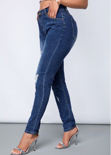 Modlily Shredded Acid Washed Slant Pocket Jeans - XS