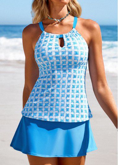 Modlily Cut Out Mid Waisted Geometric Print Tankini Set - XXL