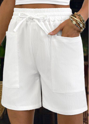 Modlily White Elastic Waist High Waisted Shorts - S