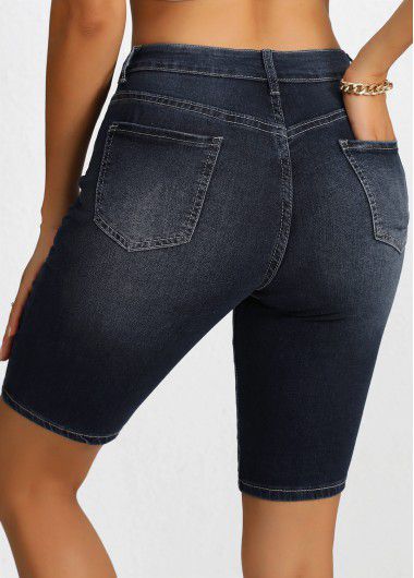 Modlily Black Button Regular High Waisted Denim Shorts - S