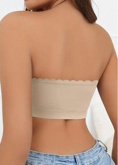 Modlily Sexy Babydoll Lingerie Chemises Skin Color Seamless Strapless Bandeau Bra - M