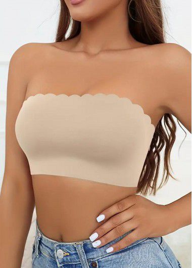 Modlily Sexy Babydoll Lingerie Chemises Skin Color Seamless Strapless Bandeau Bra - M