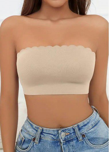 Modlily Sexy Babydoll Lingerie Chemises Skin Color Seamless Strapless Bandeau Bra - M