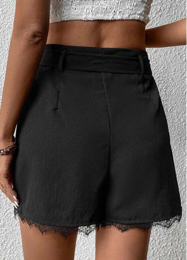 Modlily Black Bowknot Regular Drawastring High Waisted Shorts - L