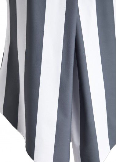 Modlily Criss Cross Striped Grey One Piece Swimwear - M