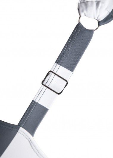 Modlily Criss Cross Striped Grey One Piece Swimwear - M