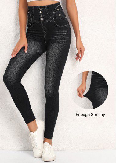 Modlily Black High Waisted Ankle Length Elastic Waist Leggings - L