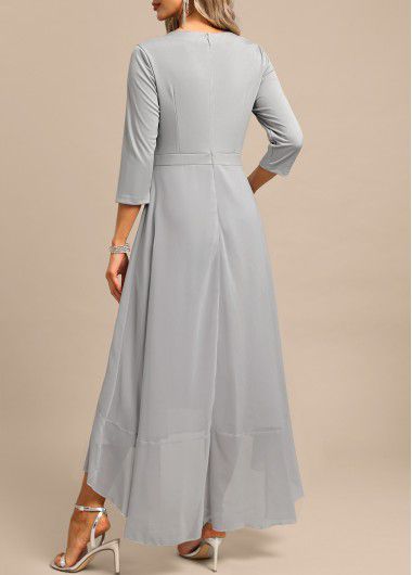 Modlily Light Grey Fake 2in1 High Low Split Neck Dress - XL