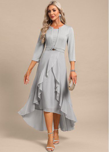 Modlily Light Grey Fake 2in1 High Low Split Neck Dress - XL