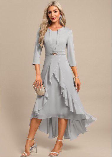 Modlily Light Grey Fake 2in1 High Low Split Neck Dress - XL