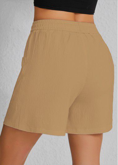 Modlily Light Camel Pocket Elastic Waist High Waisted Shorts - 4XL