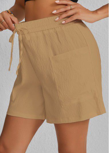 Modlily Light Camel Pocket Elastic Waist High Waisted Shorts - 4XL