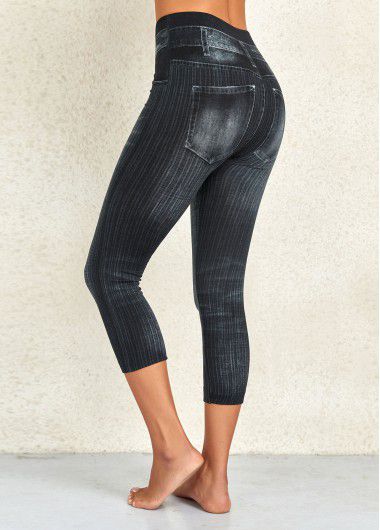 Modlily Black High Waisted Skinny Capri Leggings - 2XL