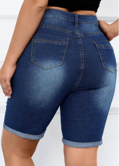 Modlily Plus Size Zipper Fly Skinny Denim Shorts - 2XL