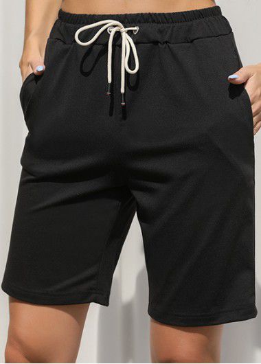 Modlily Black Pocket Regular Drawastring High Waisted Shorts - M