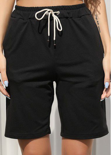 Modlily Black Pocket Regular Drawastring High Waisted Shorts - M