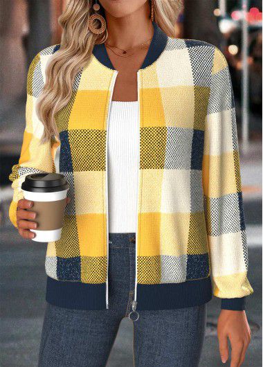 Modlily Multi Color Tummy Coverage Plaid Long Sleeve Jacket - XXL