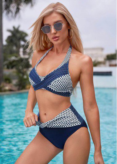 Modlily Mid Waist Polka Dot Tie Back Bikini Set - XL