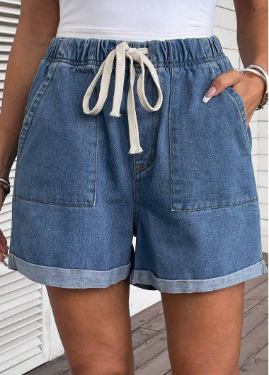 Modlily Pocket High Waisted Drawastring Denim Shorts - 2XL