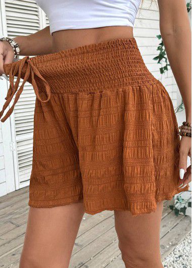 Modlily Terracotta Wide Leg Elastic Waist High Waisted Shorts - L