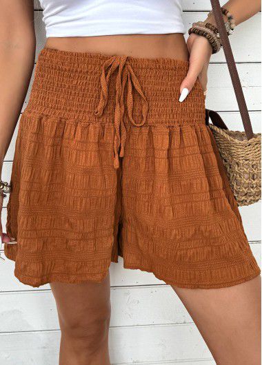 Modlily Terracotta Wide Leg Elastic Waist High Waisted Shorts - L