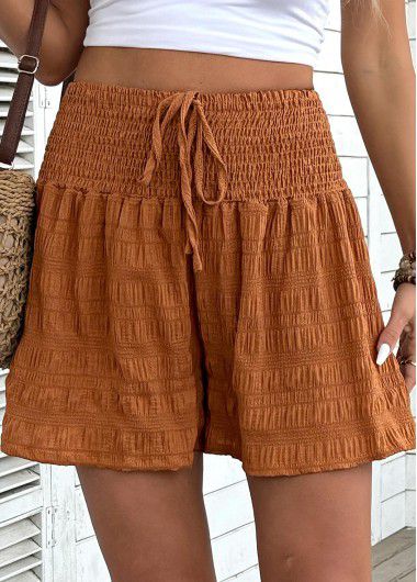 Modlily Terracotta Wide Leg Elastic Waist High Waisted Shorts - L