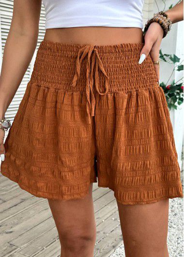 Modlily Terracotta Wide Leg Elastic Waist High Waisted Shorts - L
