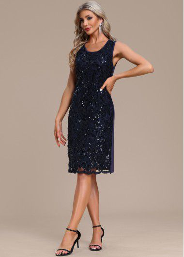 Modlily Navy Lace Sequin Shift Dress and Cardigan - M