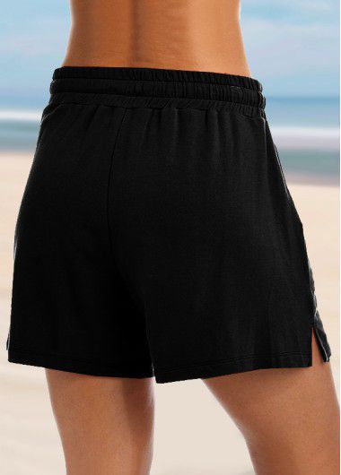 Modlily Mid Waist Black Drawstring Detail Loose Shorts - S