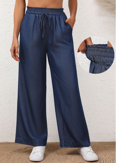 Modlily Denim Blue Drawstring Elastic Waist High Waisted Jeans - XL