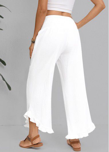 Modlily Wide Leg Elastic Waist White High Waisted Pants - M