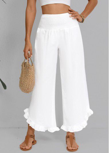 Modlily Wide Leg Elastic Waist White High Waisted Pants - M
