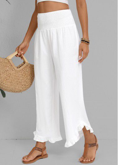 Modlily Wide Leg Elastic Waist White High Waisted Pants - M